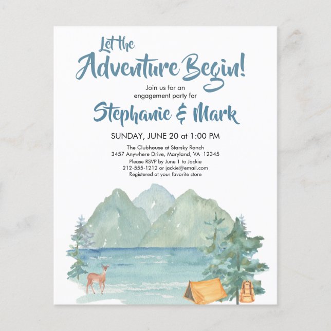 Budget Rustic Mountains Adventure Engagement Party (Front)