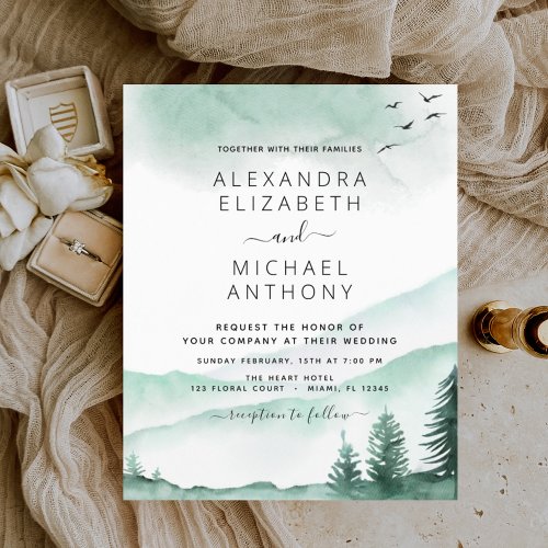 Budget Rustic Mountains Forest Wedding Invitation