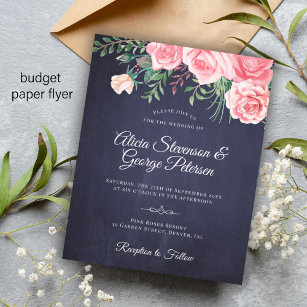 Budget rustic navy pink floral wedding invitation flyer