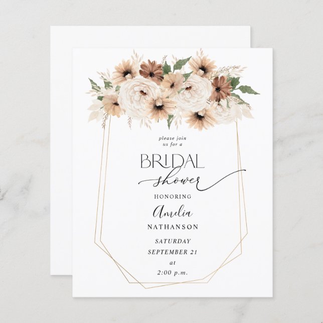 Budget Rustic Neutral Boho Floral Bridal Shower (Front/Back)
