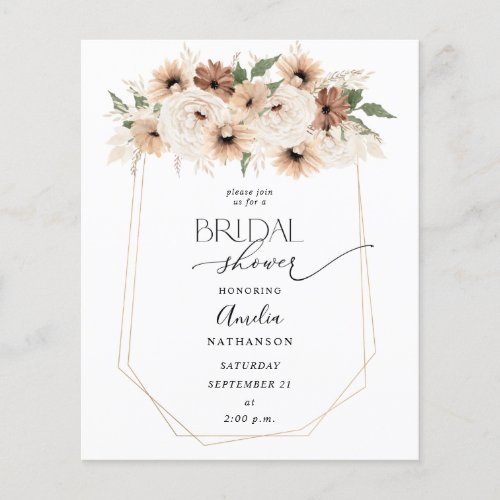 Budget Rustic Neutral Boho Floral Bridal Shower Flyer