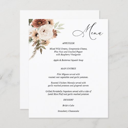 Budget Rustic Neutral Boho Floral Menu 