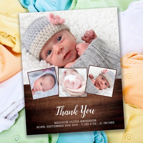 Budget Rustic New Baby 4 Photo Thank You Card
