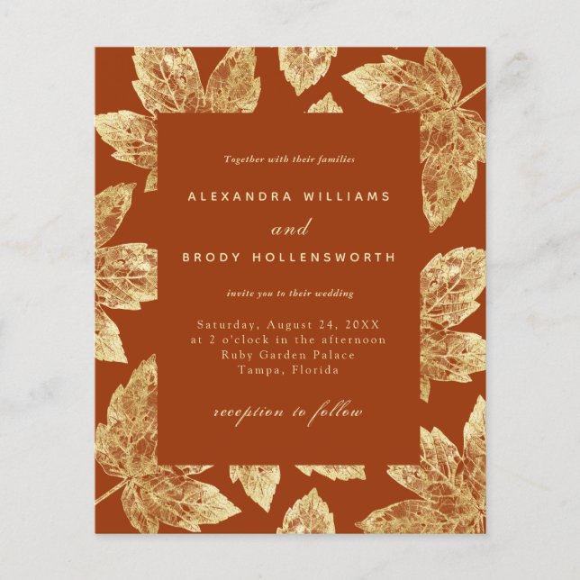 Budget Rustic Orange and Gold Fall Wedding Invite (Front)