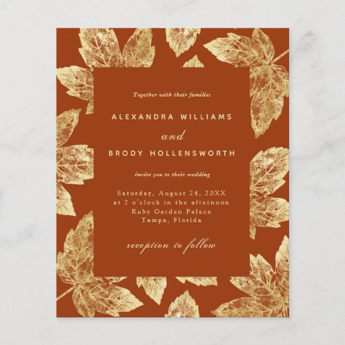 Budget Rustic Orange and Gold Fall Wedding Invite