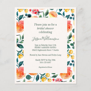 Budget Rustic Orange Flowers Bridal Shower Invite