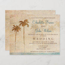 Budget Rustic Palm Trees Beach Wedding Invitation