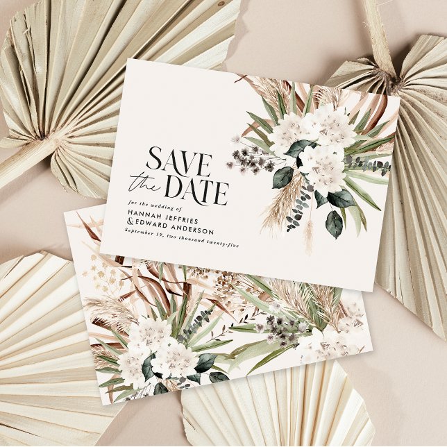 budget rustic pampas eucalyptus save the date note card (Creator Uploaded)