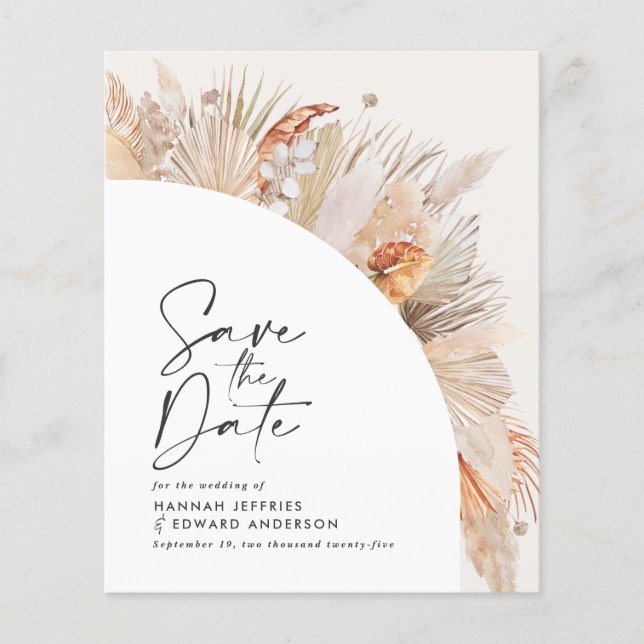 budget rustic pampas grass wedding save the date (Front)