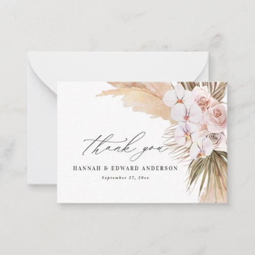 budget rustic pampas grass wedding thank you note card