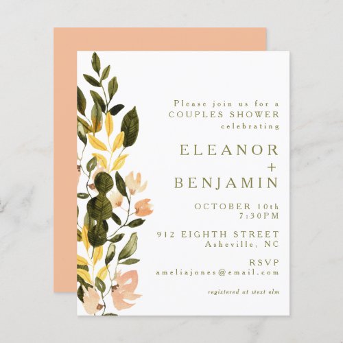 Budget Rustic Peach Floral Bridal Shower Invite