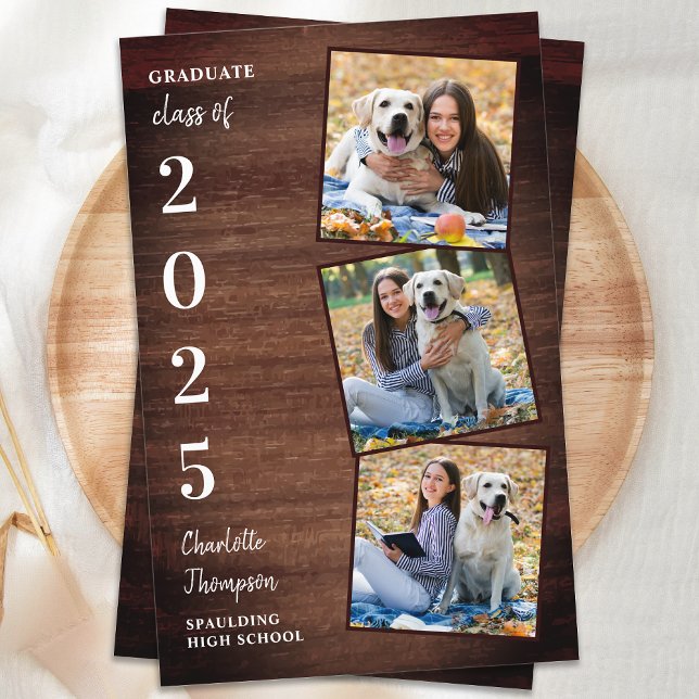 Budget Rustic Photo Collage Graduation Invitations (Creator Uploaded)