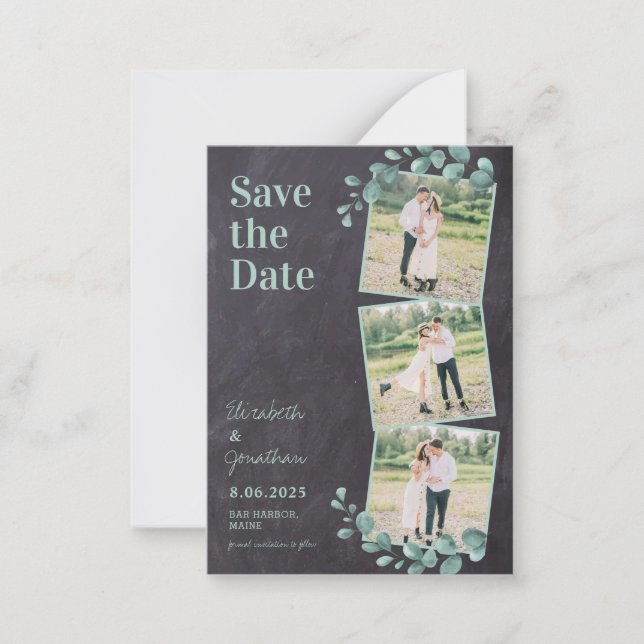 Budget Rustic Photo Collage Greenery Save The Date Note Card (Front)