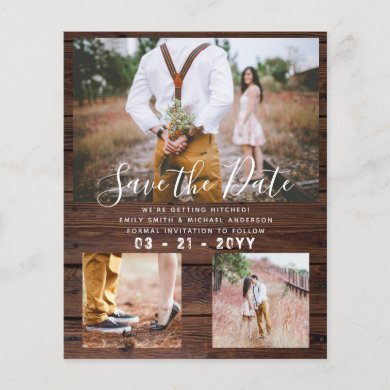 Budget Rustic Photo Collage Save the Date Wood