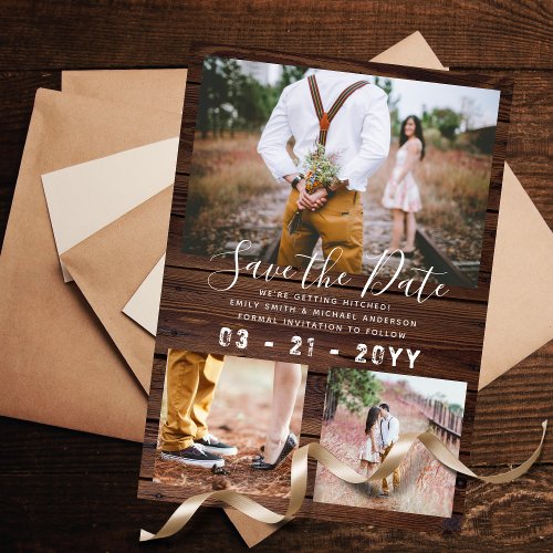 Budget Rustic Photo Collage Save the Date Wood