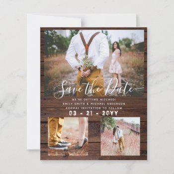 Budget Rustic Photo Collage Save The Date Wood by invitationz at Zazzle