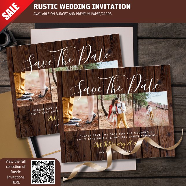 Budget Rustic Photo Collage Save The Dates Wood (Creator Uploaded)