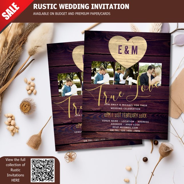 Budget Rustic Photo Collage Wedding Invitations