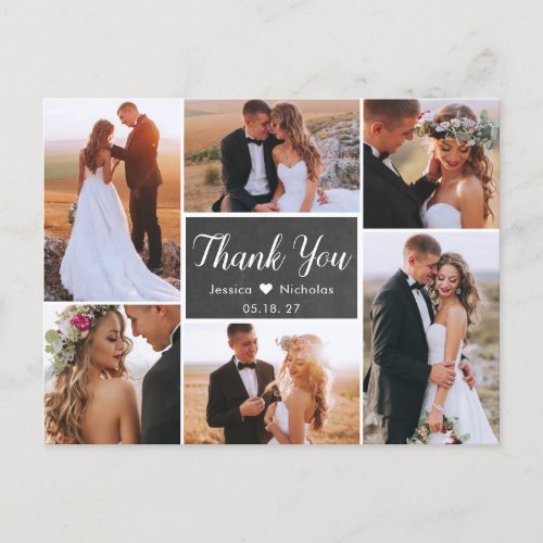 Budget Rustic Photo Collage Wedding Thank You Postcard