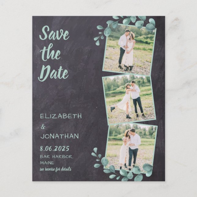 Budget Rustic Photo Greenery QR Code Save The Date (Front)