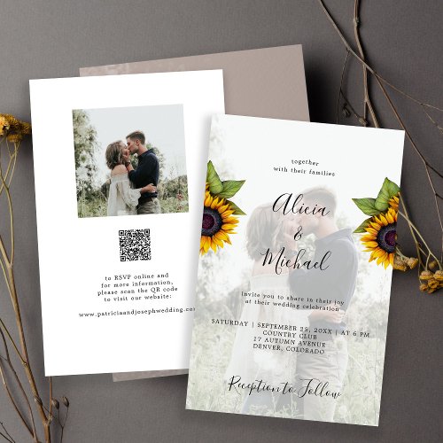 Budget rustic photo QR RSVP wedding invitation