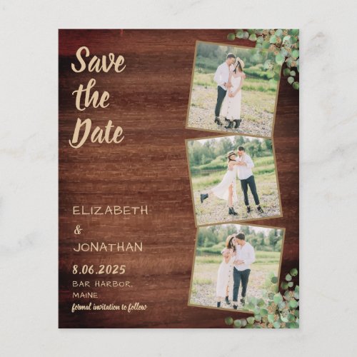 Budget Rustic Photo Save The Date Eucalyptus Wood