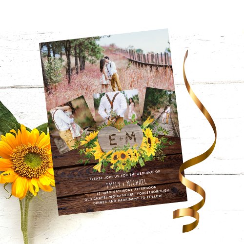 Budget Rustic Photo Sunflowers Wedding Invitations