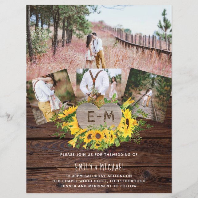 Budget Rustic Photo Sunflowers Wedding Invitations (Front)