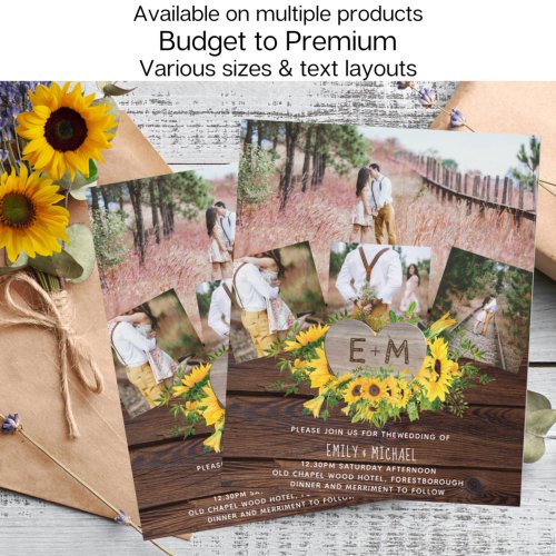 Budget Rustic Photo Sunflowers Wedding Invites A9