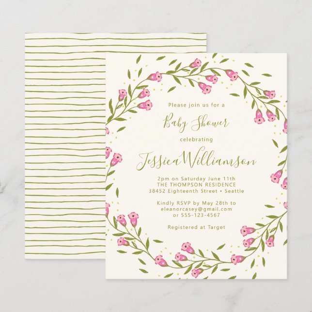 Budget Rustic Pink Garden Flowers Baby Shower   (Front/Back)