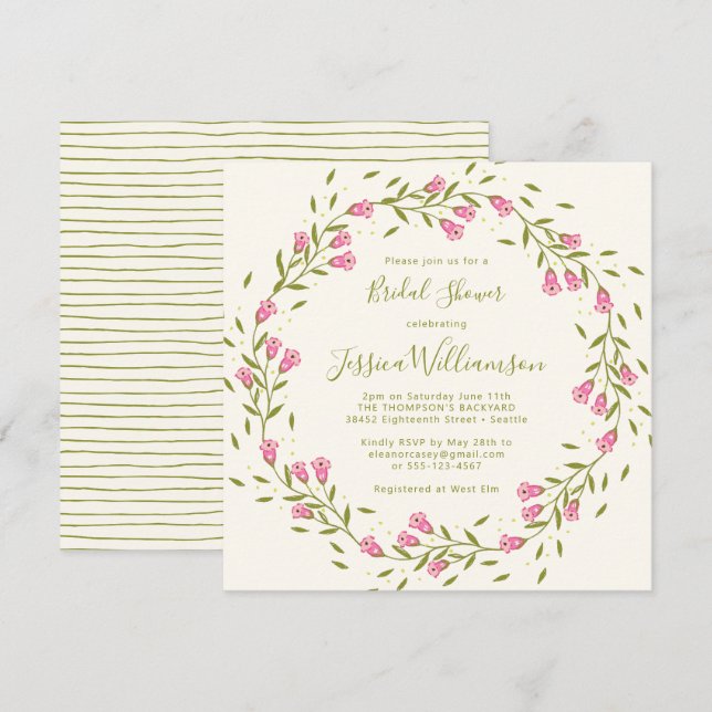 Budget Rustic Pink Garden Flowers Bridal Shower   Invitation (Front/Back)