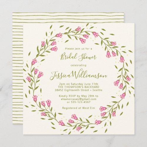 Budget Rustic Pink Garden Flowers Bridal Shower   Invitation