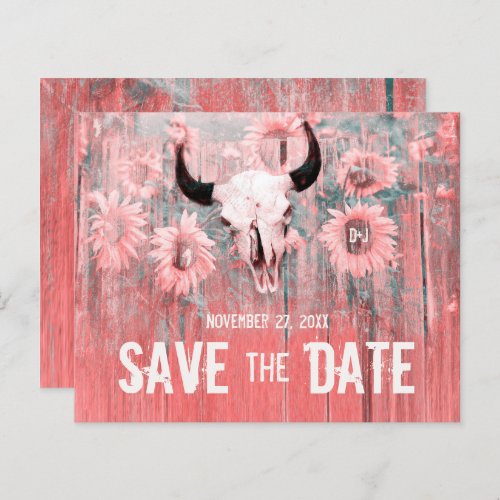 Budget Rustic Pink Sunflowers Skull Save The Date