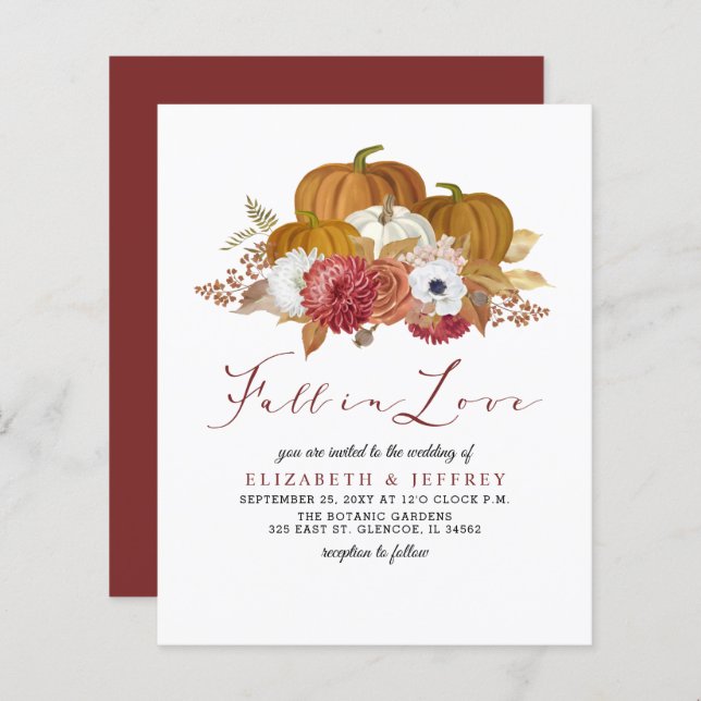 Budget Rustic Pumpkins Fall Wedding Invitation (Front/Back)