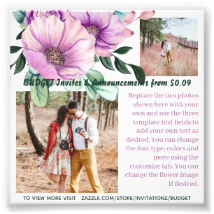 BUDGET Rustic Purple Flowers Photo Text Template Print