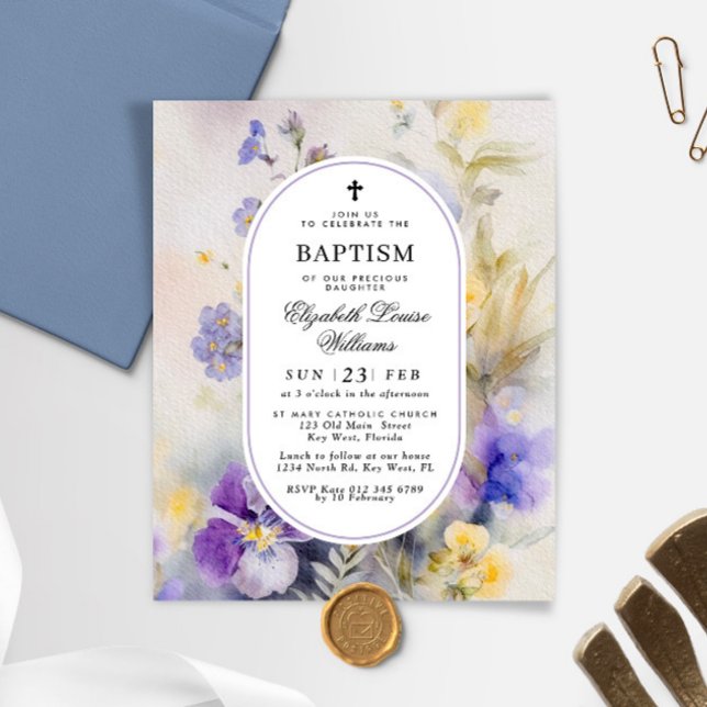 Budget Rustic Purple & Yellow Baptism Invitation (Creator Uploaded)