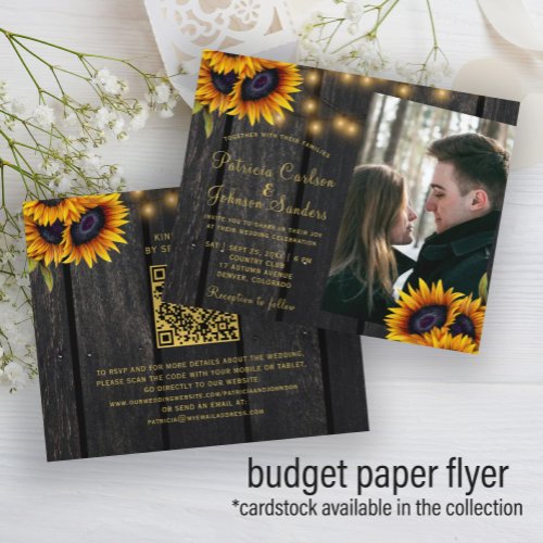 Budget rustic QR code photo wedding invitation Flyer