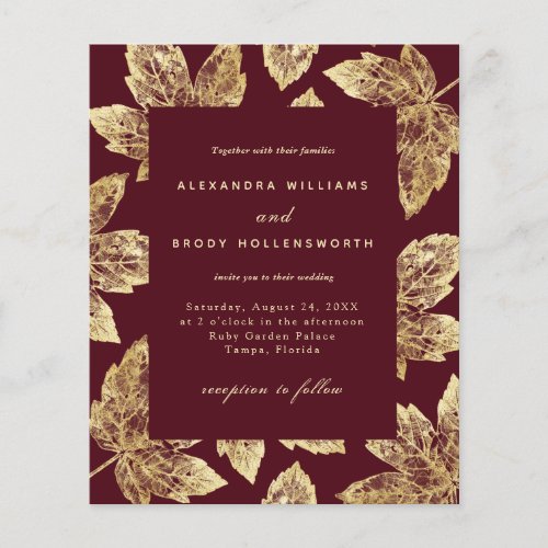 Budget Rustic Red and Gold Leaves Wedding Invite