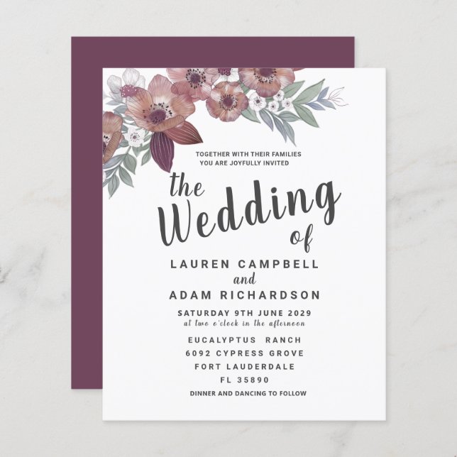 Budget Rustic Red Burgundy Wedding Invitation (Front/Back)