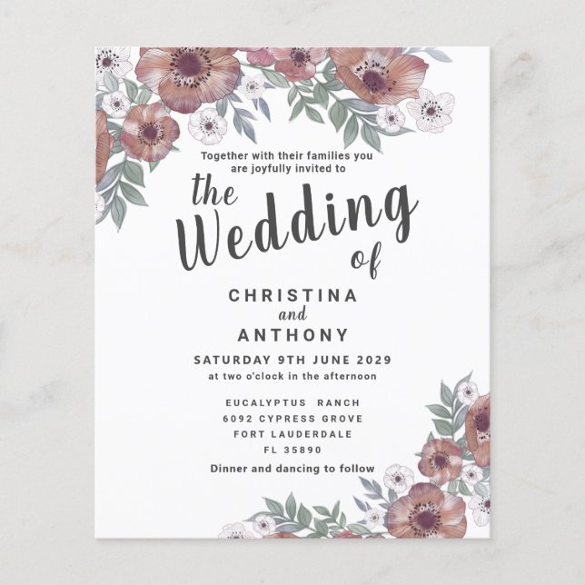 Budget Rustic Red Orange Wedding Invitation (Front)