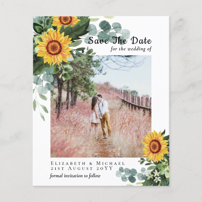 BUDGET RUSTIC SAVE the DATE Rustic Sunflower SATIN Flyer (Front)