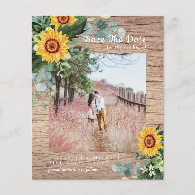 BUDGET RUSTIC SAVE the DATE Rustic Sunflower SATIN Flyer (Front)