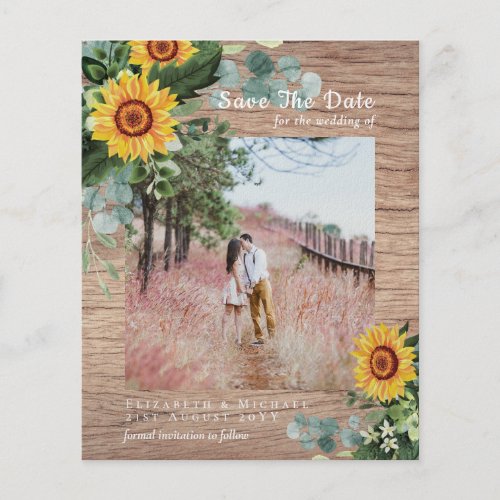 BUDGET RUSTIC SAVE the DATE Rustic Sunflower SATIN Flyer