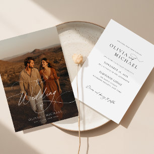 Budget Rustic Script Boho Photo Wedding Invites