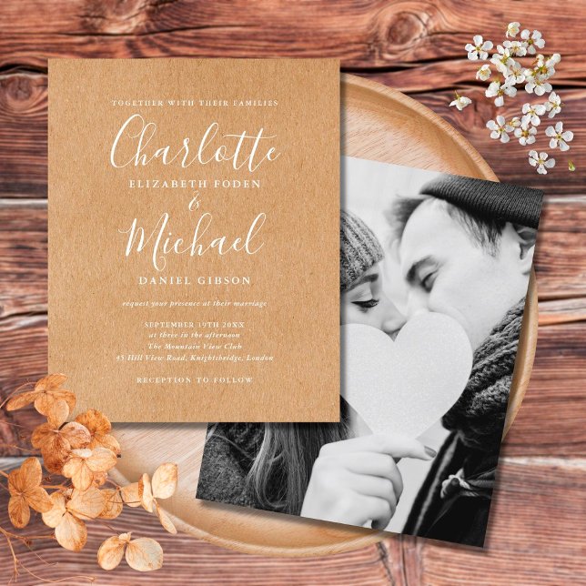 Budget Rustic Script Photo Wedding Invitation (Creator Uploaded)