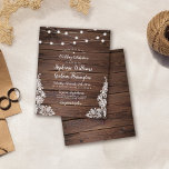 Budget Rustic Script String Lights & Lace Wedding<br><div class="desc">Who says that budget-friendly can't be gorgeous? Not us! This design features a realistic wooden background with string lights on the top and beautiful delicate lace in the bottom corners. Customize this design by clicking the "personalize" button and typing into the text boxes. Once you've finished adding your details, be...</div>