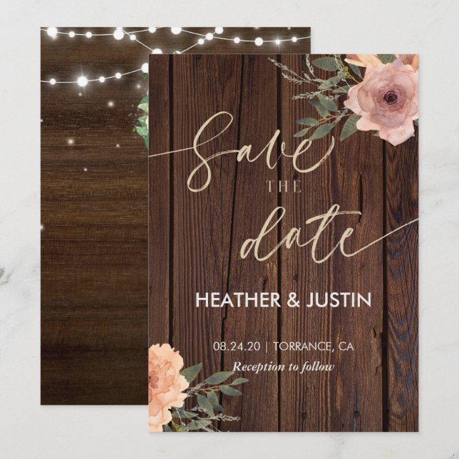 Budget Rustic Script String Lights & Lace Wedding Invitation (Front/Back)