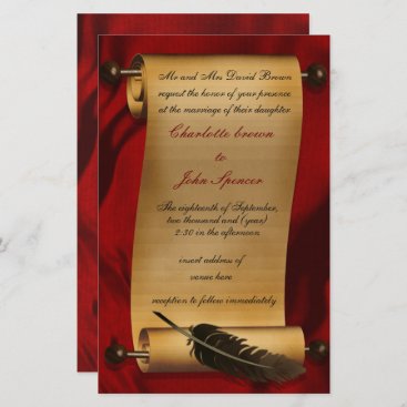 Budget Rustic Scroll Red Wedding Invitation