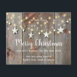 Budget Rustic Stars and String Lights on Barnwood  Flyer<br><div class="desc">Budget Rustic Stars and String Lights on Barnwood Christmas Card - Budget card features rustic barn wood with hanging primitive stars, bells and string lights. Merry Christmas is in a pretty, script font. Our high quality template makes it so simple to personalize your budget Christmas card. Card is part of...</div>