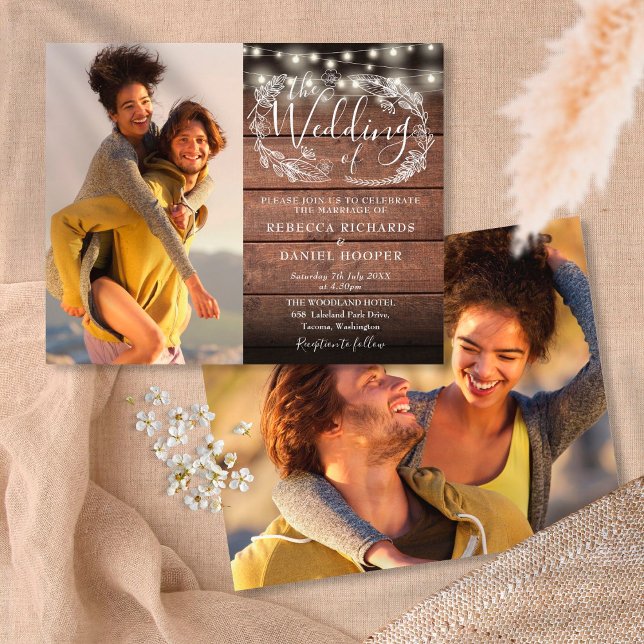 Budget Rustic String Lights 2 Photo Wedding Invite (Creator Uploaded)